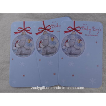 Die-Cut Round Corner Embossed Glitter Christmas Bell Greeting Cards for First Baby